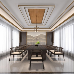 新中式会议室3D模型下载